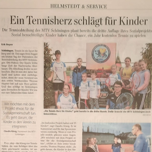 Zeitungsartikel über das Projekt "EIN TENNIS-HERZ FÜR KINDER"